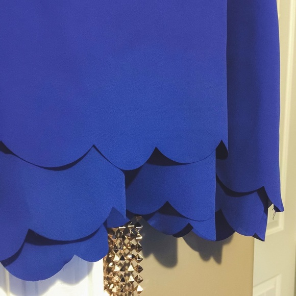 Cobalt Blue Chiffon Scalloped Top - Picture 2 of 6